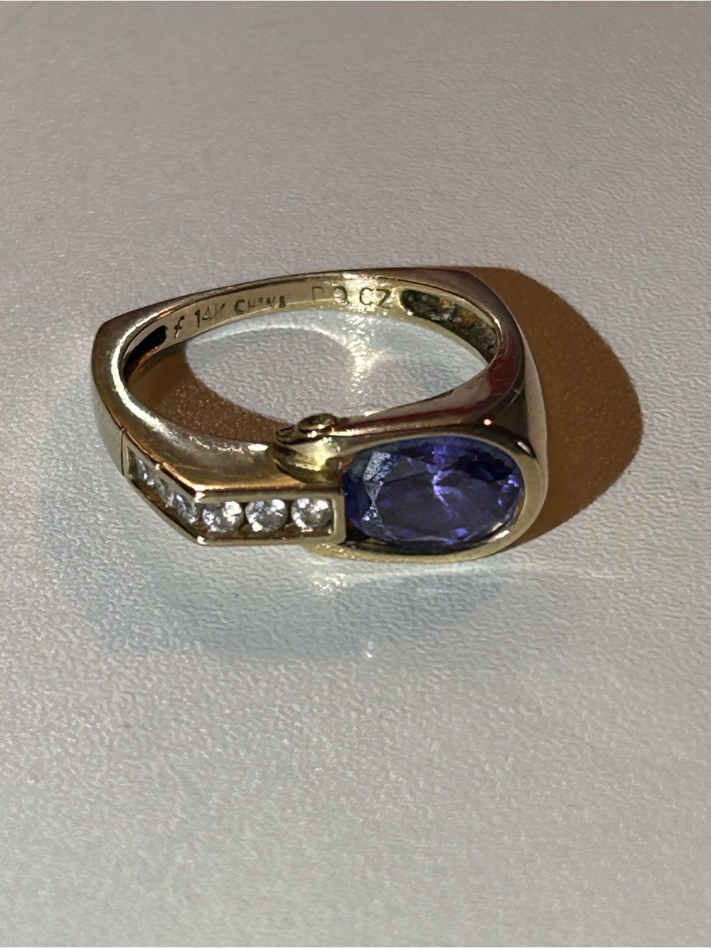 Vintage 14k Yellow Gold Ring – Purple Diamonique CZ